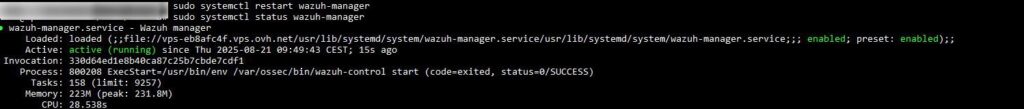 Reiniciar Wazuh manager desde consola